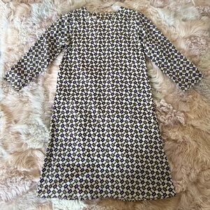 AKA New York Purple and Olive Horse-Bit Patterned Silk Dress